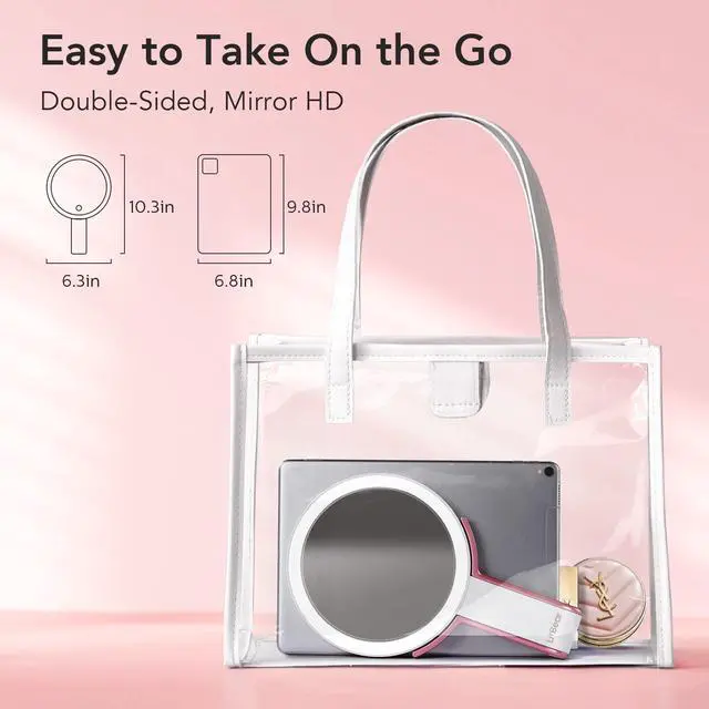 Alt view image 5 of 7 - Travel Makeup Mirror with Lights, Rechargeable Double-Sided 10X/1X Magnifying Mirror, Portable Lighted Beauty Mirror, 3 Color Lighting, Dimmable Touch Screen, Tabletop Handhold Hanging (White)