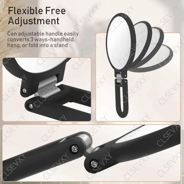 Alt view image 4 of 7 - Magnifying Handheld Mirror Double Sided, 1X 15X Magnification Hand Mirrors, Travel Folding Hand Held Mirror, 360°Rotation Pedestal Makeup Vanity Mirror