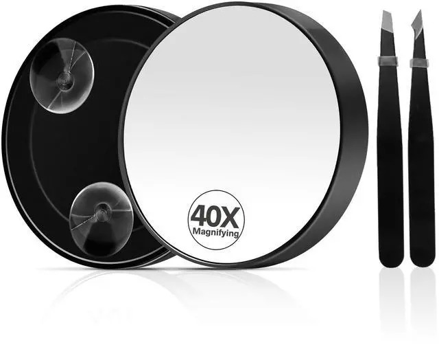 Main image of 40X Magnifying Mirror, Magnifying Mirror Suction Cup, Travel Makeup Mirrors with Precise Tweezers, Compact Mirrors for The Removal of Female Facial Hair, 3.5 Inches (Black)