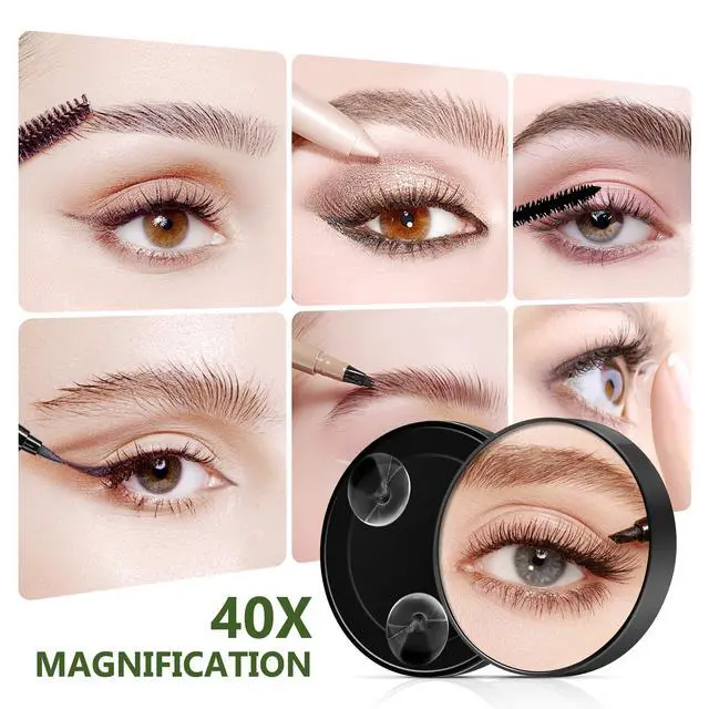 Alt view image 2 of 7 - 40X Magnifying Mirror, Magnifying Mirror Suction Cup, Travel Makeup Mirrors with Precise Tweezers, Compact Mirrors for The Removal of Female Facial Hair, 3.5 Inches (Black)