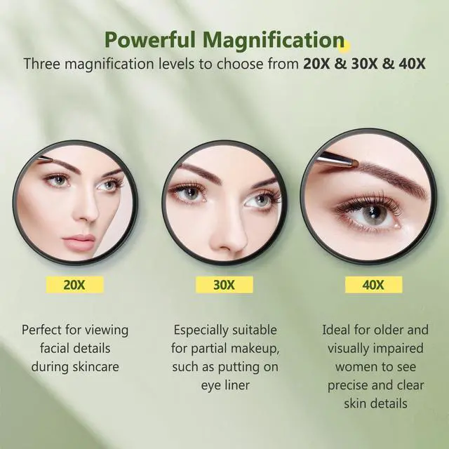 Alt view image 4 of 7 - 40X Magnifying Mirror, Magnifying Mirror Suction Cup, Travel Makeup Mirrors with Precise Tweezers, Compact Mirrors for The Removal of Female Facial Hair, 3.5 Inches (Black)