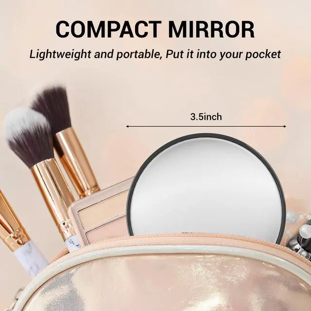 Alt view image 6 of 7 - Magnifying Mirror, 10X & 20X & 30X Set, Magnified Mirrors 3.5" with Two Suction Cups, Travel Magnifying Mirror Set Comes with Portable Storage Bag, Compact Small Magnified Mirrors for Travel(Black)