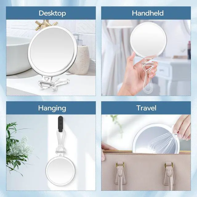 Alt view image 6 of 7 - 30X Magnifying Mirror for Travel with Handle, Double-Sided 1X/30X Magnification Hand Mirror for Makeup,Travel Mirror for Desk 5 Inches