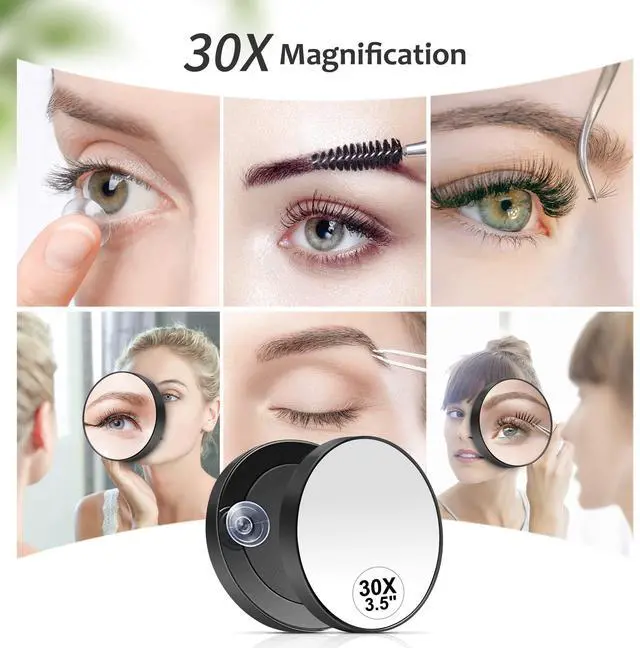 Alt view image 3 of 7 - 30X Magnifying Mirror, Small Travel Mirror with Suction Cup and Tweezers, 3.5 Inches