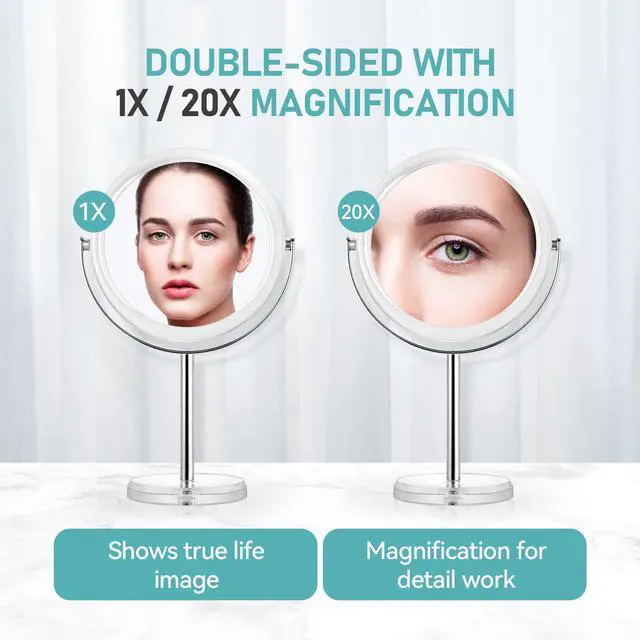 Alt view image 2 of 6 - 20X Magnifying Makeup Mirror,Double Sided 1X & 20X Magnifying Mirror with Stand,Tabletop Magnified Vanity Mirror with 360°Rotation for Bathroom or Bedroom 7.8 Inch