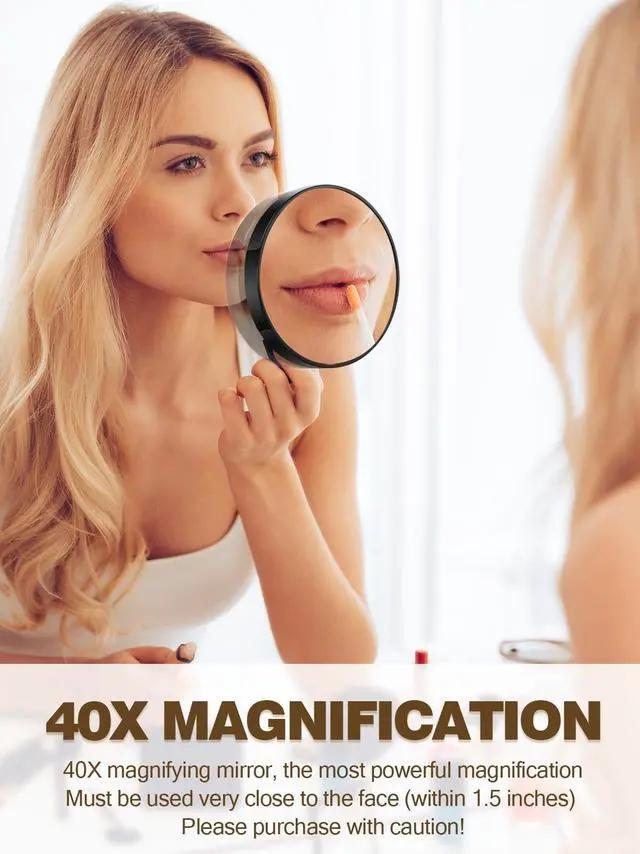 Alt view image 4 of 7 - 40X Magnifying Mirror with 2 Suction Cups, 3.5 inches Magnified Makeup Mirror and Slant Tweezers,Black,1PC