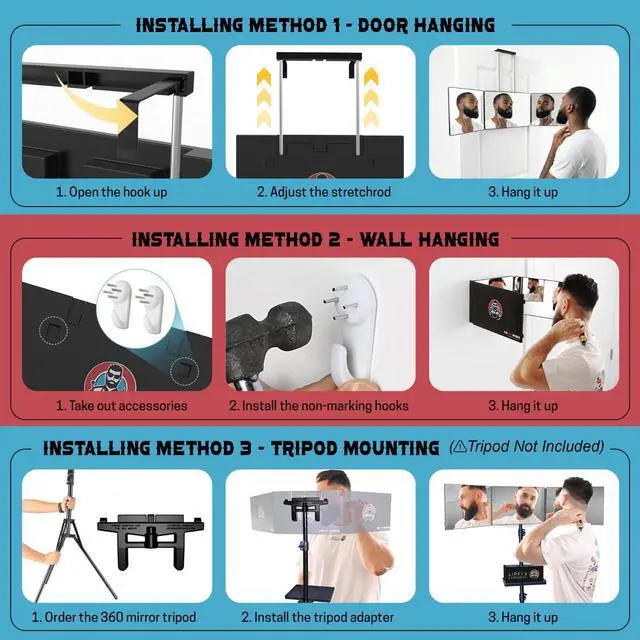 Alt view image 6 of 7 - The 360 Mirror - 3 Way Mirror for Self Hair Cutting - Adjustable Trifold Barber Miror to Cut Your Own Hair - Tri Fold Self Haircut System for Men and Women Braiding - Three Sided Miror for Haircuts