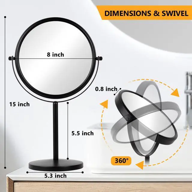 Alt view image 3 of 7 - 10x Magnifying Makeup Mirror, 8 Inch Tabletop Mirror Double Sided with Magnification, Swivel Make Up Mirror for Bathroom, Black