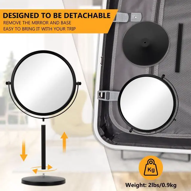 Alt view image 5 of 7 - 10x Magnifying Makeup Mirror, 8 Inch Tabletop Mirror Double Sided with Magnification, Swivel Make Up Mirror for Bathroom, Black