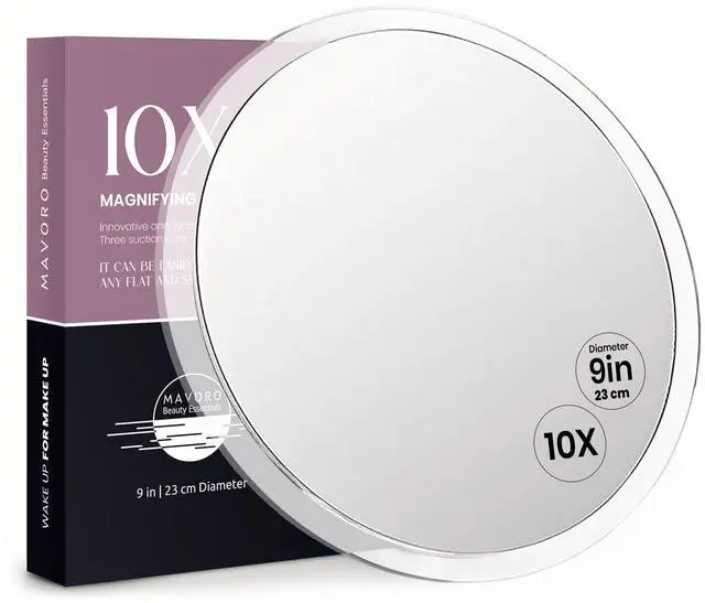 Main image of 9'' Magnifying Mirror with 3 Strong Suction Cups | 10X Magnification | Portable Travel Makeup & Cosmetic Mirror (10X)