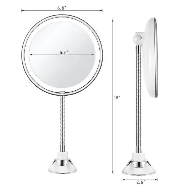 Alt view image 5 of 6 - Flexible Gooseneck LED Lighted 10X Magnifying Makeup Mirror with Power Locking Suction Cup and 360 Degree Swivel, Portable Cordless Travel and Home Bathroom Vanity Mirror