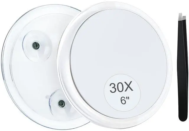 Main image of 30X Magnifying Mirror Suction Cup for Easy Mounting, Use for Makeup Mirror, Travel Stick on Shower Mirror for Plucking Eyebrows 6 Inch