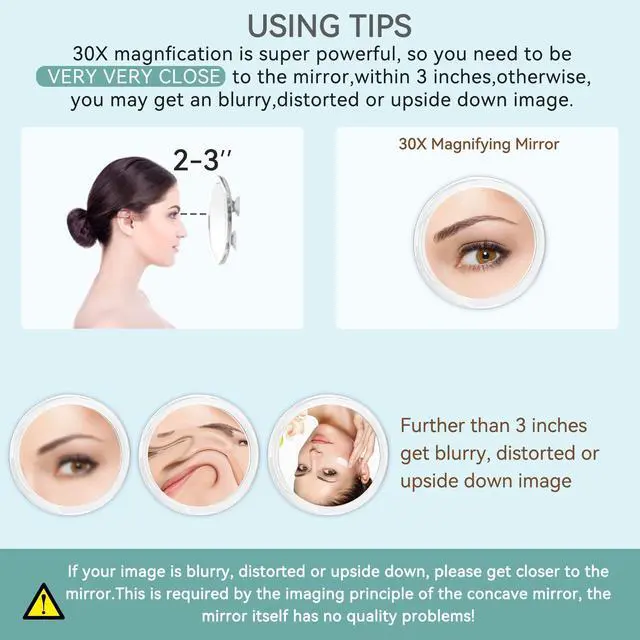 Alt view image 6 of 6 - 30X Magnifying Mirror Suction Cup for Easy Mounting, Use for Makeup Mirror, Travel Stick on Shower Mirror for Plucking Eyebrows 6 Inch