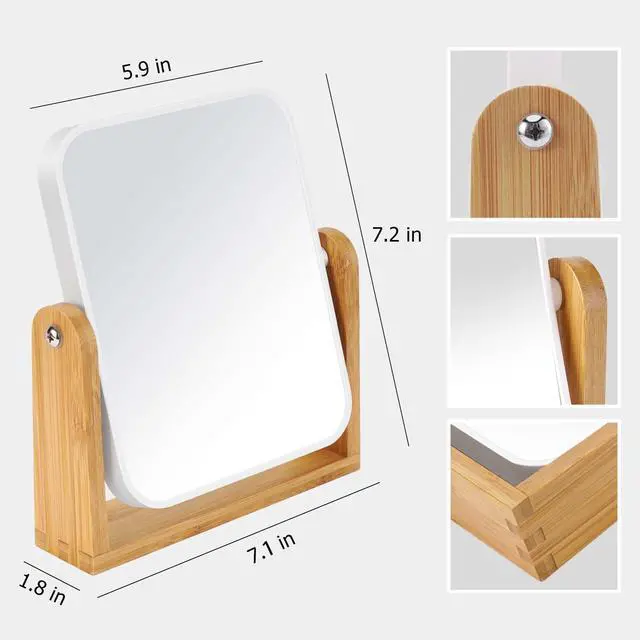 Alt view image 3 of 7 - Vanity Makeup Mirror with Natural Bamboo Stand, Double Sided 360 Degree Swivel Magnifying Mirror, Tabletop Magnified Make up Mirror for Bathroom or Bedroom 8 Inch