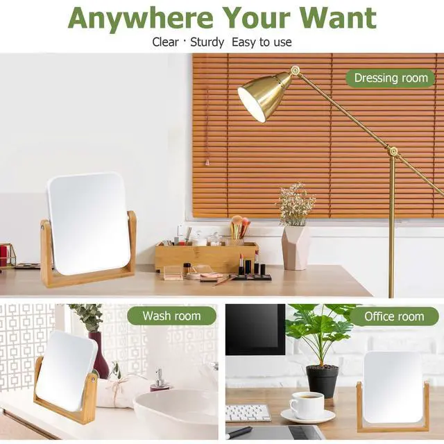 Alt view image 6 of 7 - Vanity Makeup Mirror with Natural Bamboo Stand, Double Sided 360 Degree Swivel Magnifying Mirror, Tabletop Magnified Make up Mirror for Bathroom or Bedroom 8 Inch