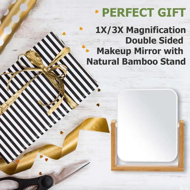 Alt view image 7 of 7 - Vanity Makeup Mirror with Natural Bamboo Stand, Double Sided 360 Degree Swivel Magnifying Mirror, Tabletop Magnified Make up Mirror for Bathroom or Bedroom 8 Inch