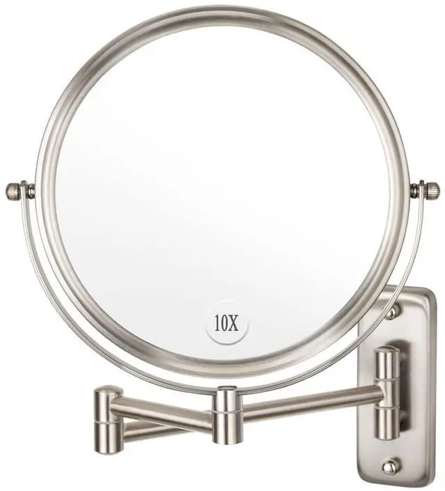 Main image of Wall Mounted Makeup Mirror - 1X/10X Magnifying Mirror Double Sided, 8 Inch Extendable Bathroom Mirror, Nickel Finish