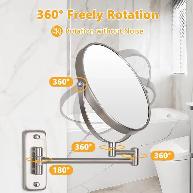 Alt view image 3 of 7 - Wall Mounted Makeup Mirror - 1X/10X Magnifying Mirror Double Sided, 8 Inch Extendable Bathroom Mirror, Nickel Finish