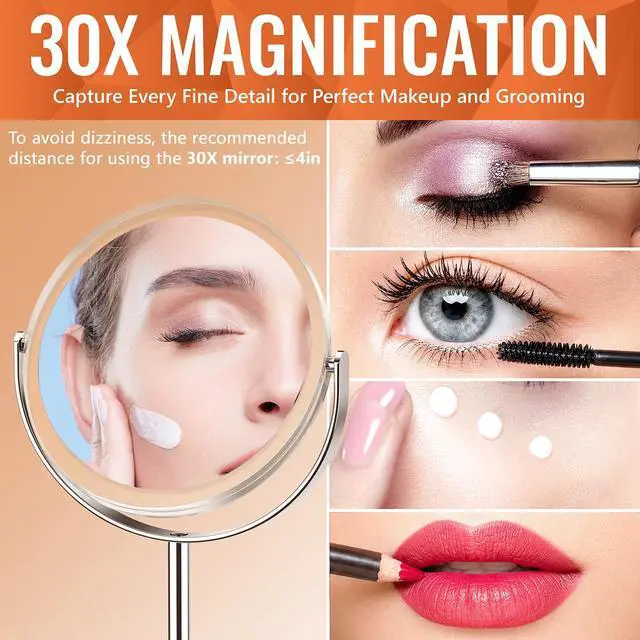 Alt view image 3 of 7 - 1X/ 30X Magnifying Mirror, Double Sided Makeup Mirror with Stand, Vanity Tabletop Mirror with Tweezer, 360° Rotation Portable for Dressing Table Desk Bathroom Bedroom Travel, 8 Inch