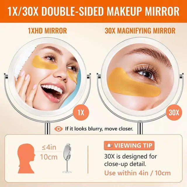 Alt view image 4 of 7 - 1X/ 30X Magnifying Mirror, Double Sided Makeup Mirror with Stand, Vanity Tabletop Mirror with Tweezer, 360° Rotation Portable for Dressing Table Desk Bathroom Bedroom Travel, 8 Inch