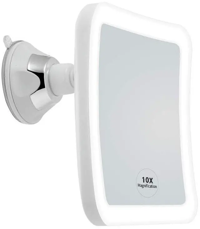 Main image of Square LED Lighted 10X Magnifying Makeup Mirror, Power Locking Suction Cup, Bright Diffused Light and 360 Degree Rotating Adjustable Arm, Portable Cordless Home and Travel Bathroom Vanity Mirror