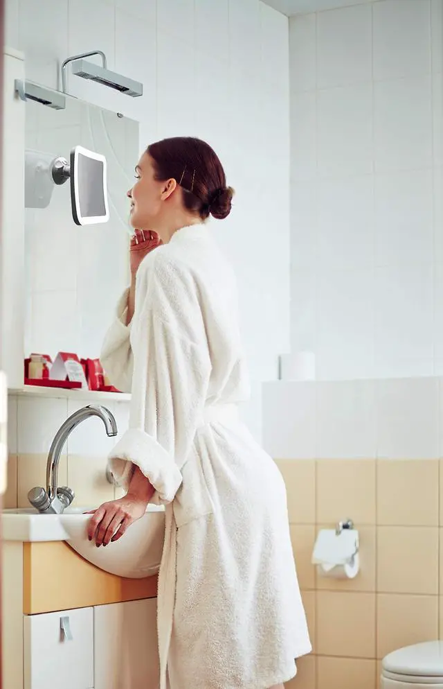 Alt view image 4 of 6 - Square LED Lighted 10X Magnifying Makeup Mirror, Power Locking Suction Cup, Bright Diffused Light and 360 Degree Rotating Adjustable Arm, Portable Cordless Home and Travel Bathroom Vanity Mirror