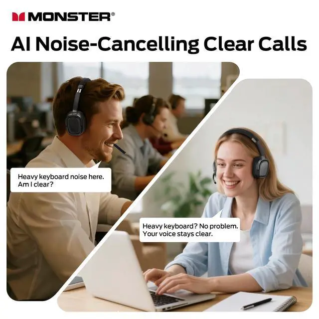 Alt view image 2 of 7 - VoiceLink 200 Wireless Headset with Mic for Work, Bluetooth V5.4 Headphones with AI Noise Cancelling Mic & USB Dongle, 60H Playtime & Mic Mute for Computer/Laptop/PC/iPhone/Android