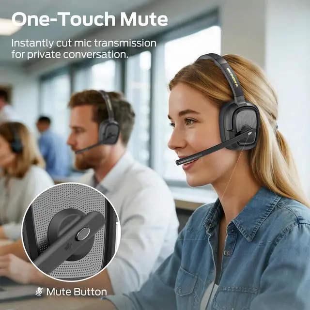 Alt view image 4 of 7 - VoiceLink 200 Wireless Headset with Mic for Work, Bluetooth V5.4 Headphones with AI Noise Cancelling Mic & USB Dongle, 60H Playtime & Mic Mute for Computer/Laptop/PC/iPhone/Android