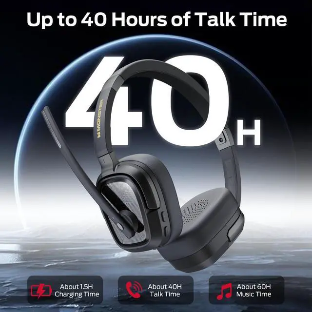 Alt view image 6 of 7 - VoiceLink 200 Wireless Headset with Mic for Work, Bluetooth V5.4 Headphones with AI Noise Cancelling Mic & USB Dongle, 60H Playtime & Mic Mute for Computer/Laptop/PC/iPhone/Android