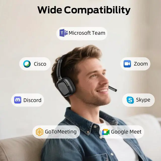 Alt view image 7 of 7 - VoiceLink 200 Wireless Headset with Mic for Work, Bluetooth V5.4 Headphones with AI Noise Cancelling Mic & USB Dongle, 60H Playtime & Mic Mute for Computer/Laptop/PC/iPhone/Android