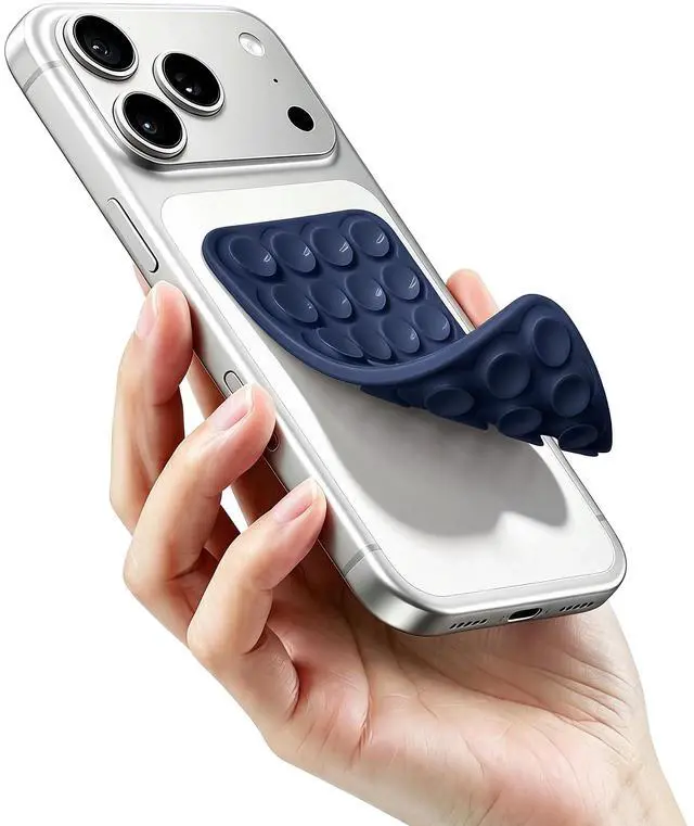 Main image of Silicone Double-Sided Suction Cup Phone Case Detachable Mount, Fidget Sticky Phone Grip Hands-Free for Selfies & Videos, Trending TikTok Items Gift for Content Creator(NavyBlue, Small)