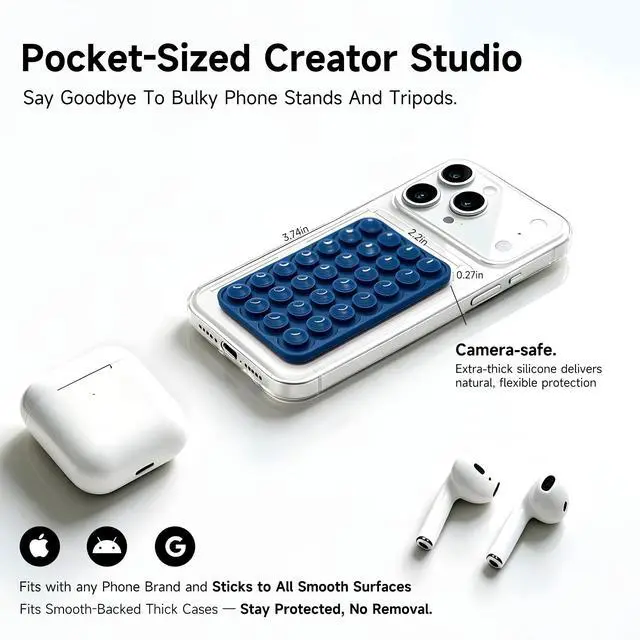 Alt view image 2 of 7 - Silicone Double-Sided Suction Cup Phone Case Detachable Mount, Fidget Sticky Phone Grip Hands-Free for Selfies & Videos, Trending TikTok Items Gift for Content Creator(NavyBlue, Small)
