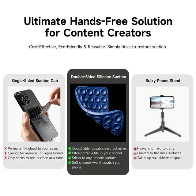 Alt view image 6 of 7 - Silicone Double-Sided Suction Cup Phone Case Detachable Mount, Fidget Sticky Phone Grip Hands-Free for Selfies & Videos, Trending TikTok Items Gift for Content Creator(NavyBlue, Small)