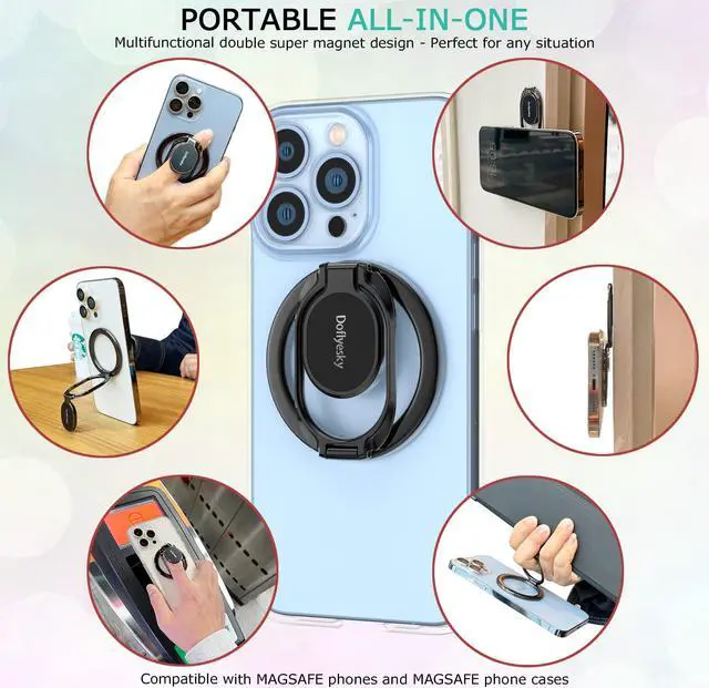 Alt view image 7 of 7 - Magnetic Phone Ring Holder for iPhone, Double Adjustable Gym Phone Grip Holder and Stand Removable for Magsafe Case, iPhone 17/16/15/Pro Max Plus SE