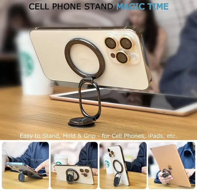 Alt view image 5 of 7 - Magnetic Phone Ring Holder for iPhone, Double Adjustable Gym Phone Grip Holder and Stand Removable for Magsafe Case, iPhone 17/16/15/Pro Max Plus SE