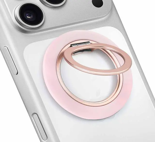 Main image of Ultra-Thin Magnetic Phone Grip for MagSafe, Strong Magnet Phone Ring Holder, Includes Metal Ring Compatible with iPhone, Androids, Removable Hands-Free Selfie/Video, Pink