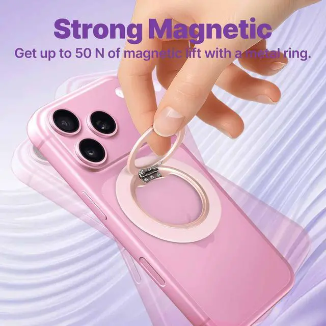 Alt view image 3 of 7 - Ultra-Thin Magnetic Phone Grip for MagSafe, Strong Magnet Phone Ring Holder, Includes Metal Ring Compatible with iPhone, Androids, Removable Hands-Free Selfie/Video, Pink
