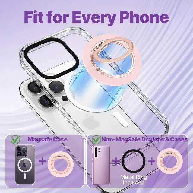 Alt view image 4 of 7 - Ultra-Thin Magnetic Phone Grip for MagSafe, Strong Magnet Phone Ring Holder, Includes Metal Ring Compatible with iPhone, Androids, Removable Hands-Free Selfie/Video, Pink