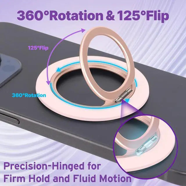 Alt view image 5 of 7 - Ultra-Thin Magnetic Phone Grip for MagSafe, Strong Magnet Phone Ring Holder, Includes Metal Ring Compatible with iPhone, Androids, Removable Hands-Free Selfie/Video, Pink