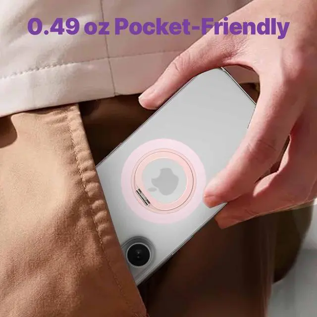 Alt view image 6 of 7 - Ultra-Thin Magnetic Phone Grip for MagSafe, Strong Magnet Phone Ring Holder, Includes Metal Ring Compatible with iPhone, Androids, Removable Hands-Free Selfie/Video, Pink
