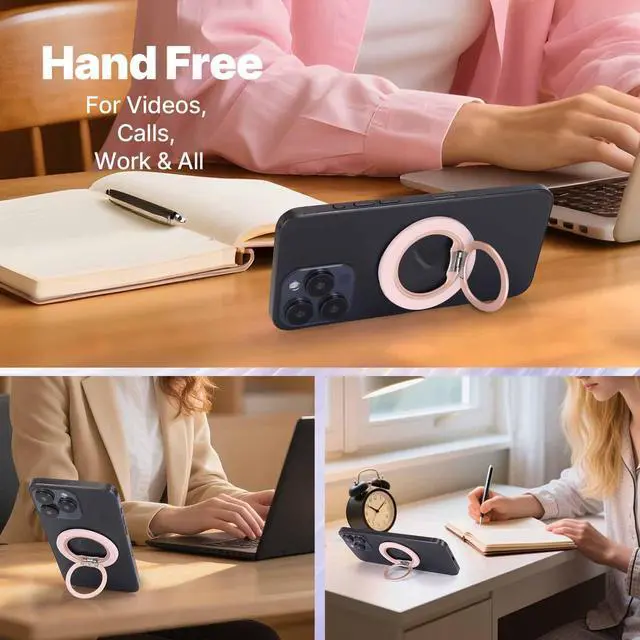 Alt view image 7 of 7 - Ultra-Thin Magnetic Phone Grip for MagSafe, Strong Magnet Phone Ring Holder, Includes Metal Ring Compatible with iPhone, Androids, Removable Hands-Free Selfie/Video, Pink