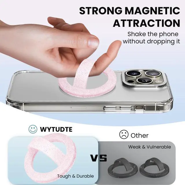 Alt view image 2 of 7 - Magnetic Silicone Ring Grip Phone Holder, Loop Grip Phone Holder,Magnetic Phone Loop,Magsafe Phone Grip,Compatible with Magsafe for iPhone 16/15/14/13/12 Series (Pink Sparkle)