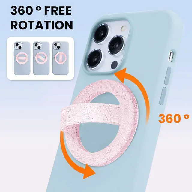 Alt view image 3 of 7 - Magnetic Silicone Ring Grip Phone Holder, Loop Grip Phone Holder,Magnetic Phone Loop,Magsafe Phone Grip,Compatible with Magsafe for iPhone 16/15/14/13/12 Series (Pink Sparkle)