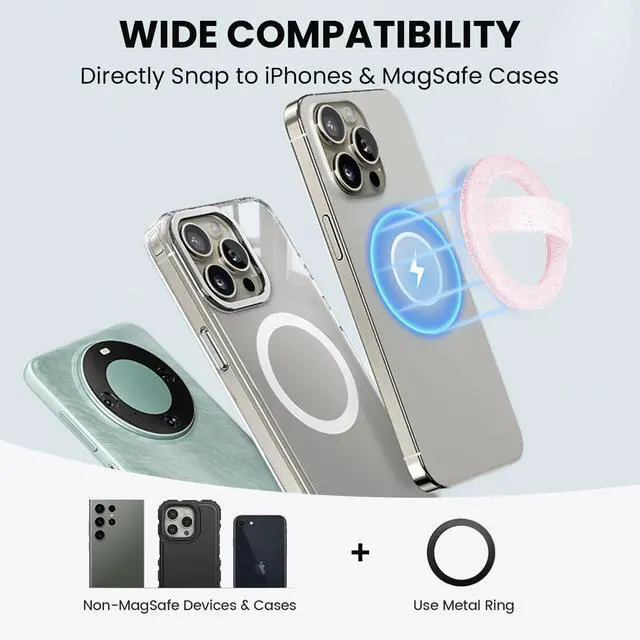 Alt view image 4 of 7 - Magnetic Silicone Ring Grip Phone Holder, Loop Grip Phone Holder,Magnetic Phone Loop,Magsafe Phone Grip,Compatible with Magsafe for iPhone 16/15/14/13/12 Series (Pink Sparkle)