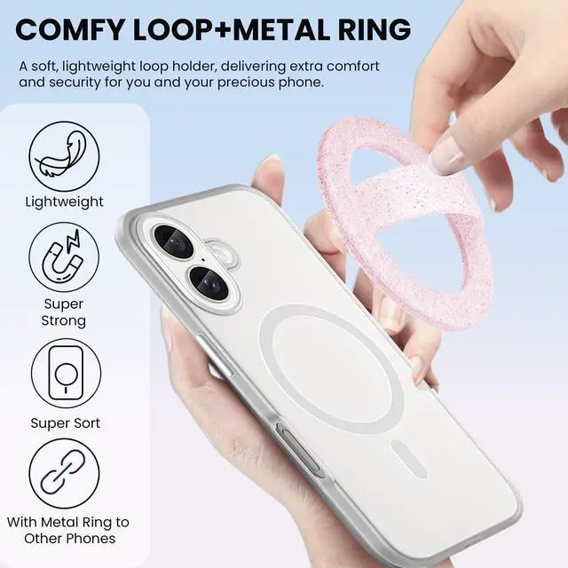 Alt view image 5 of 7 - Magnetic Silicone Ring Grip Phone Holder, Loop Grip Phone Holder,Magnetic Phone Loop,Magsafe Phone Grip,Compatible with Magsafe for iPhone 16/15/14/13/12 Series (Pink Sparkle)