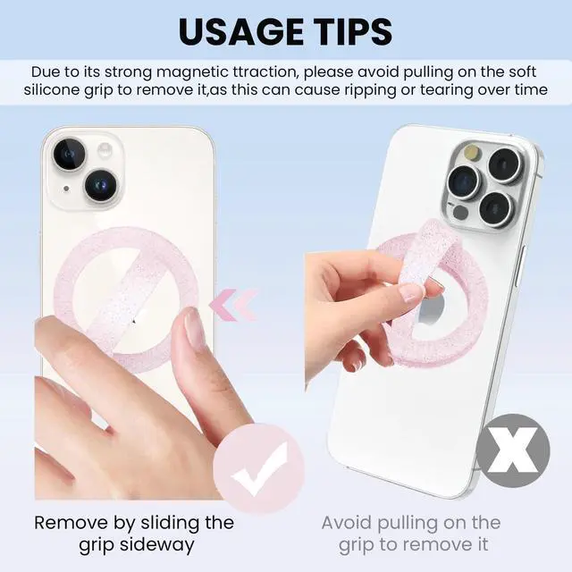 Alt view image 6 of 7 - Magnetic Silicone Ring Grip Phone Holder, Loop Grip Phone Holder,Magnetic Phone Loop,Magsafe Phone Grip,Compatible with Magsafe for iPhone 16/15/14/13/12 Series (Pink Sparkle)
