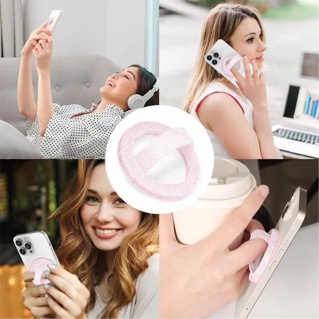 Alt view image 7 of 7 - Magnetic Silicone Ring Grip Phone Holder, Loop Grip Phone Holder,Magnetic Phone Loop,Magsafe Phone Grip,Compatible with Magsafe for iPhone 16/15/14/13/12 Series (Pink Sparkle)
