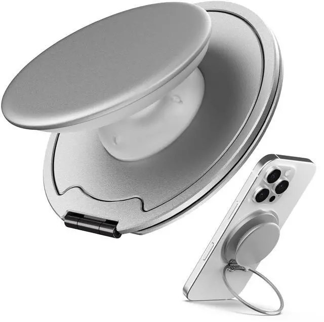 Main image of for MagSafe Phone Grip 3000G Magnetic Hold, Soft Silicone Comfort, Metal Plate Included, iPhone 17/16/15/14/13, M-Tap Tok Ring Stand Silver