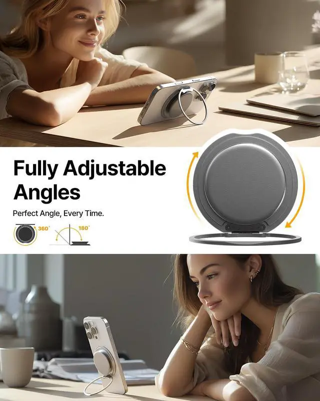 Alt view image 3 of 7 - for MagSafe Phone Grip 3000G Magnetic Hold, Soft Silicone Comfort, Metal Plate Included, iPhone 17/16/15/14/13, M-Tap Tok Ring Stand Silver