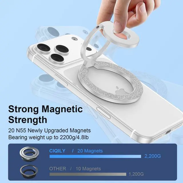 Alt view image 2 of 7 - Magnetic Finger Phone Grip Holder Dual-Sided Magnet Gym Finger Ring Loop Adjustable MagSafe Finger Ring for iPhone 17 Pro Max Air 16e 16 15 14 13 12 Pro Max,Samsung,Phone Stand for Magnetic Car Mount